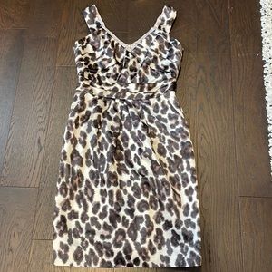 KAY UNGER Off White Leopard Print Sheath Dress sz 8